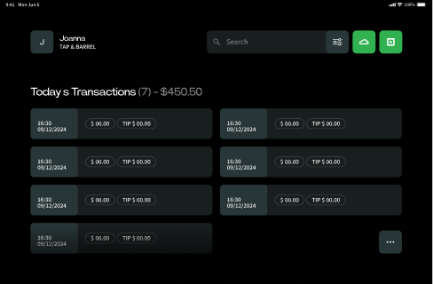 XPO screen with transaction history